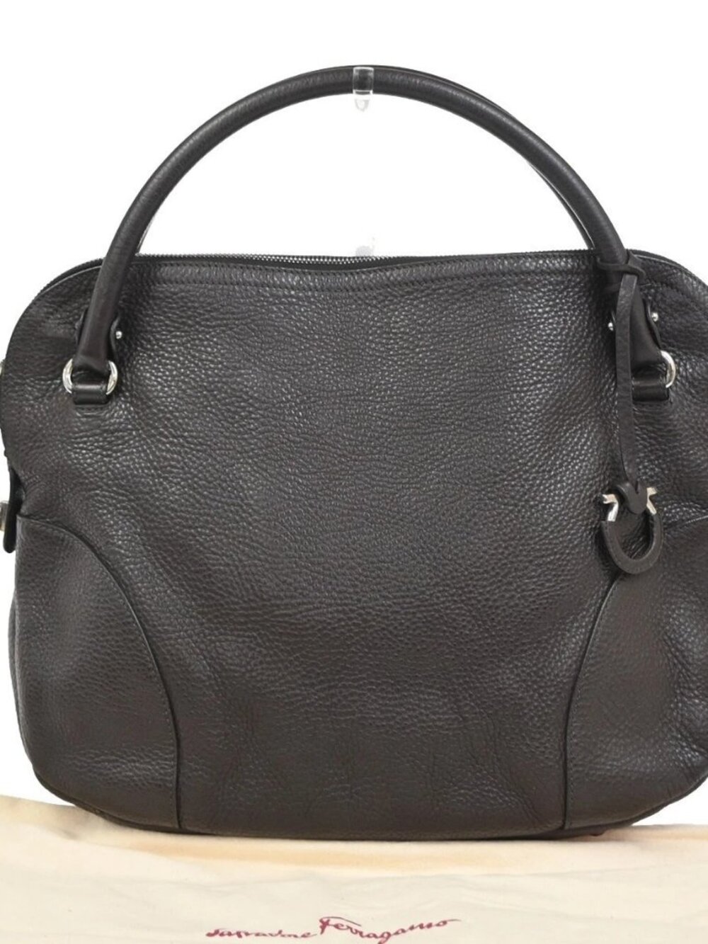 SALVATORE FERRAGAMO Gancini Hand Tote Bag Leather Brown SHW Italy 32KC800